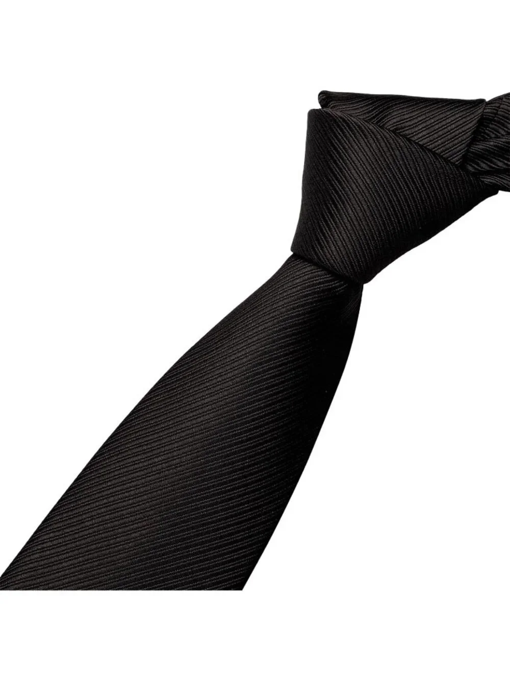 Men's Dark Black Solid Microfiber Plain Formal Silk Necktie For Business Dress